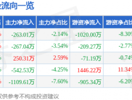 福能股份（600483）5月27日主力资金净卖出263.01万元：股市行情速递，投资者需关注